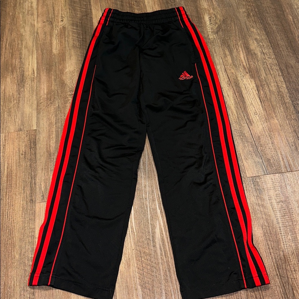 Adidas boys youth 3 stripes pants‎ black/red size S (8)